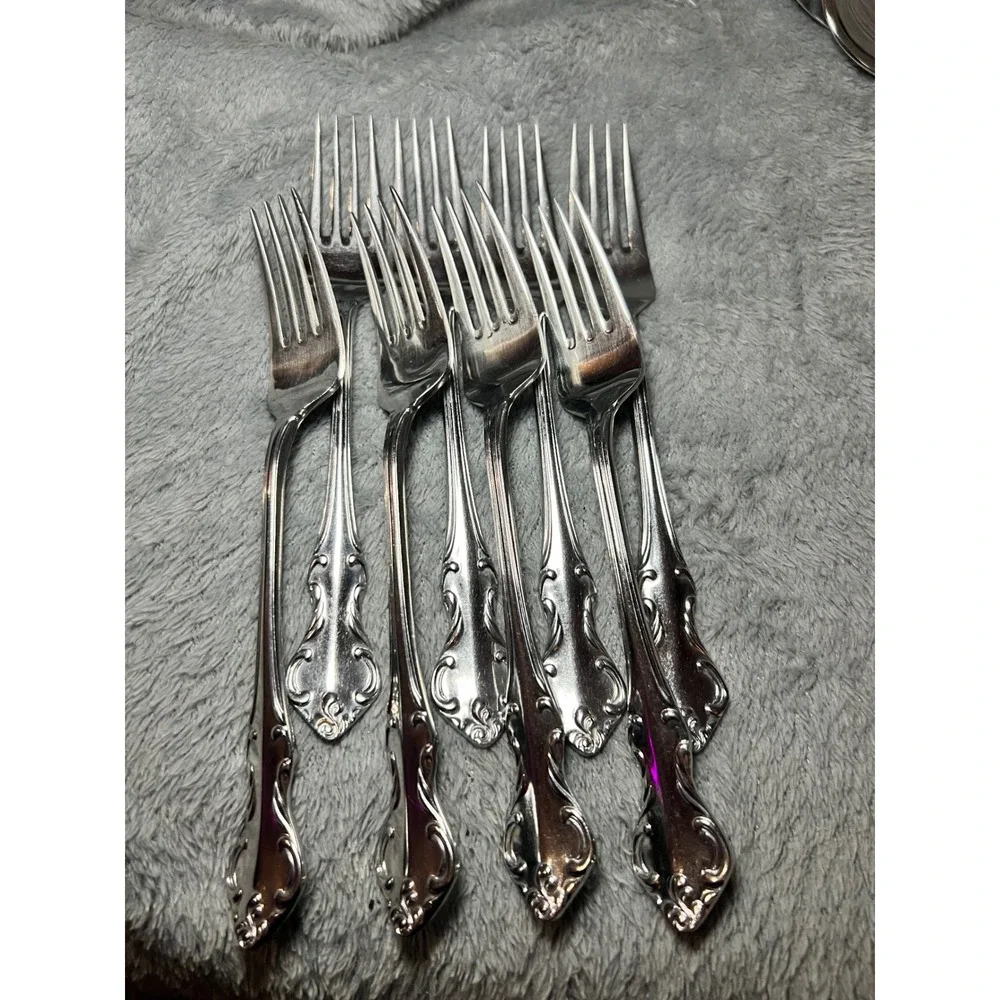Eldon Japan Rococo Style Fork Set 8pc Stainless Vintage Ornate 7 1/4Inch